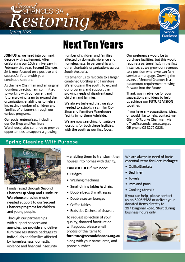 Second Chances Restoring News Spring 2025.